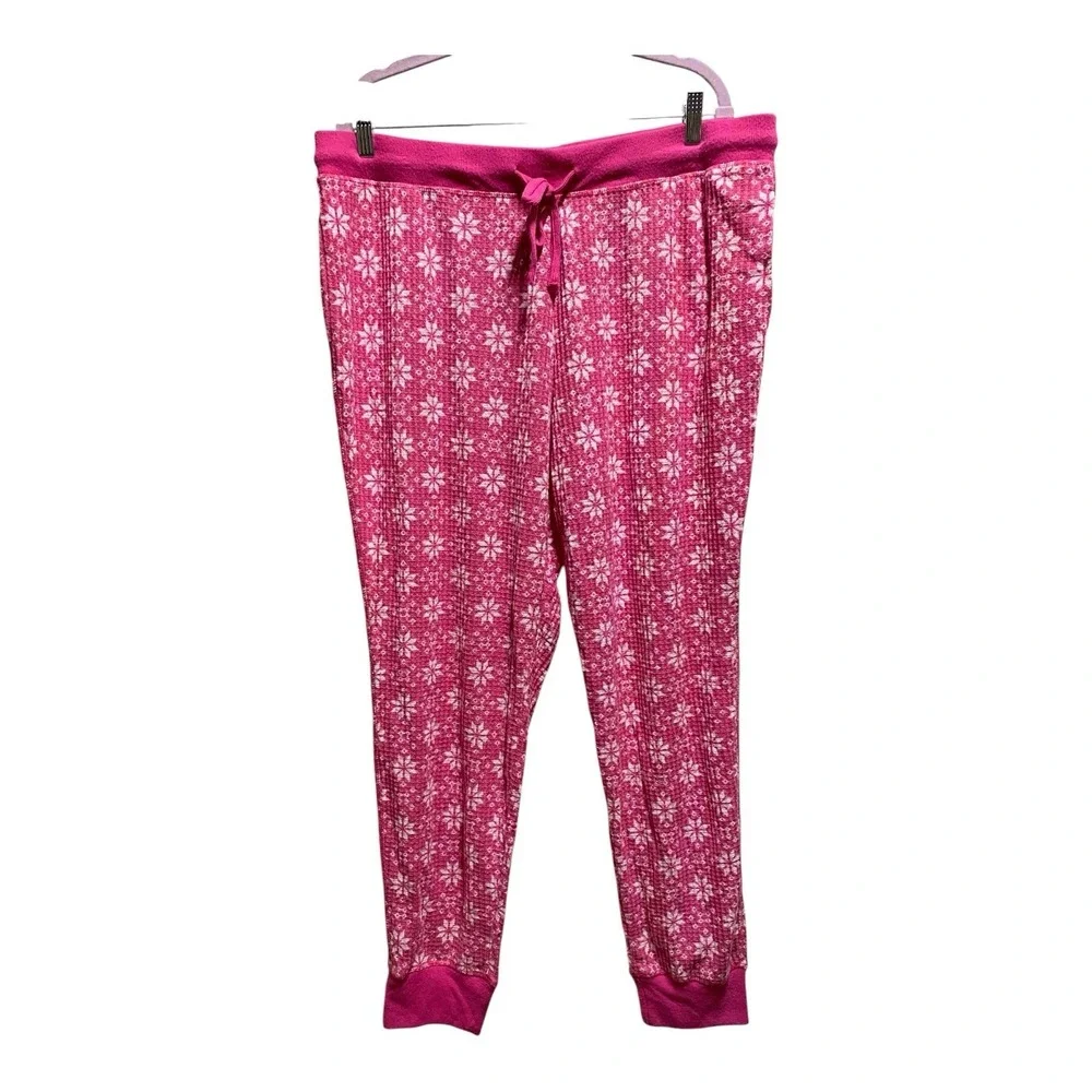 JoysPUN Women XL 16-18 Pink Floral Jogger Pants Drawstring Lounge Pajama Cozy